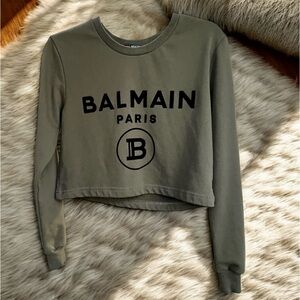 Balmain Paris Olive Green Pullover Sweatshirt